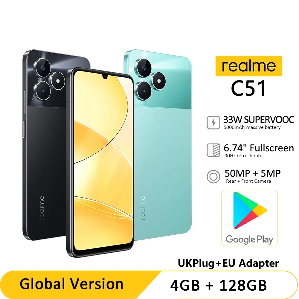 

Global Version realme C51 World Premiere 33W SUPERVOOC Charge 50MP AI Camera 6.74'' 90Hz Display 5000mAh 4GB+128GB Octa-core