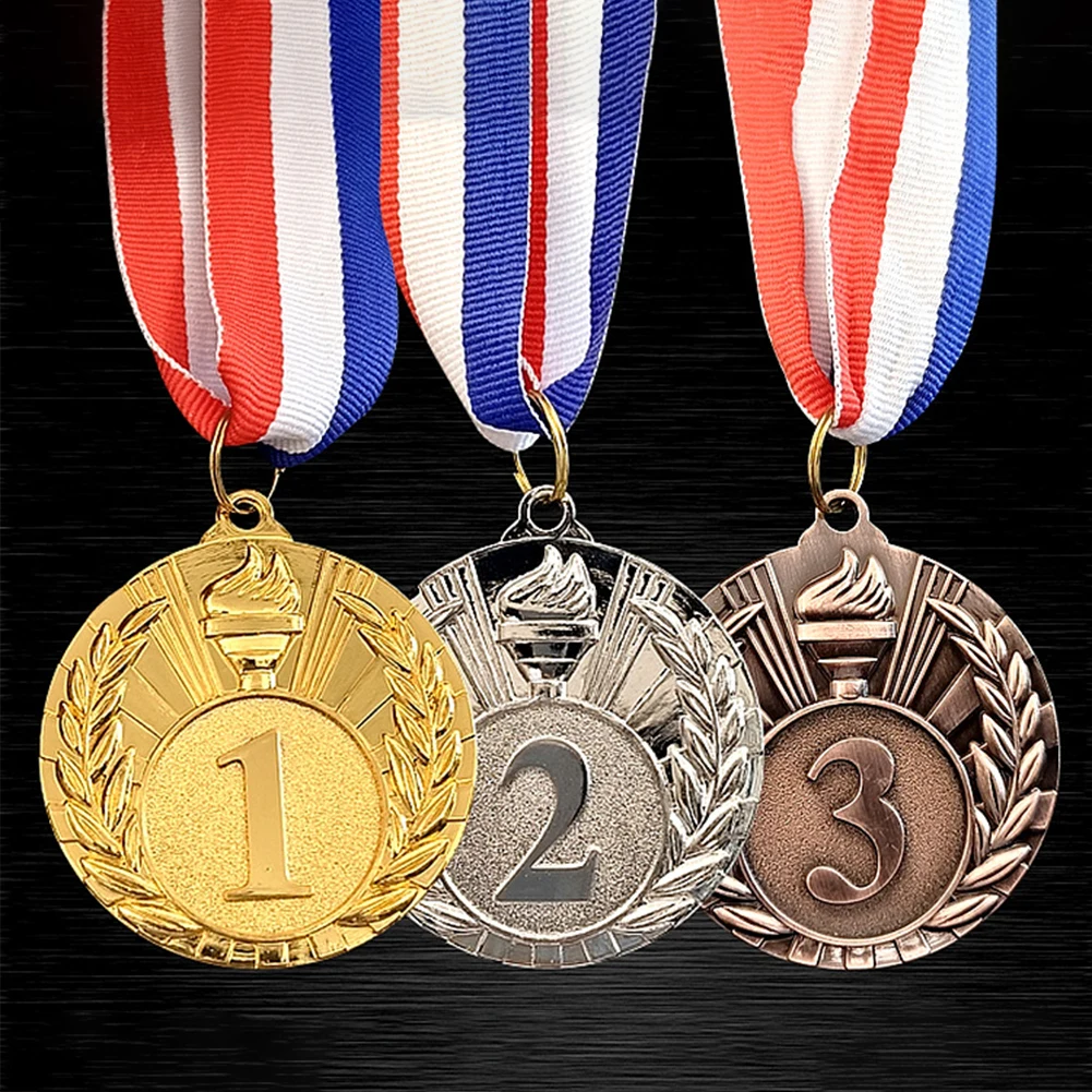 5cm Gold/Silver/Bronze Medal Award Medals with Neck Ribbon Metal Winner Medals Competition for Marathon Ball Games