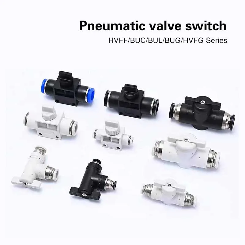 

5PCS Pneumatic Quick Connector Hand Valve BUC Trachea Switch Valve HVFF Manual Valve Right Angle BUL Reducing Diameter BUG/HVFG