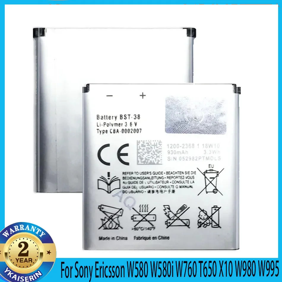 

BST-38 Mobile Phone Battery for Sony Ericsson W580 W580i W760 T650 X10 W980 W995 U20i C905c S500c C905 BST 38 930mAh Bateria