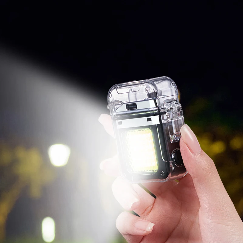 Waterproof Lighter Windproof Lighter Electric Flashlight Transparent Plasma ARC USB Rechargeable Lighters Outdoor Camping Gift bbq lighter butane gas lighter kerosene lighter