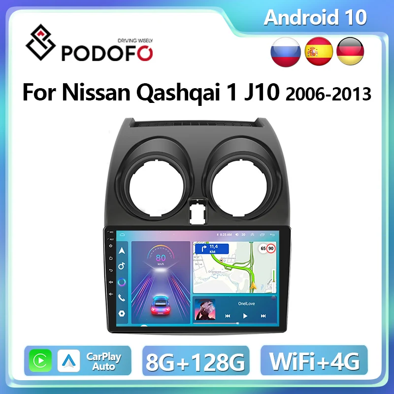 

Podofo 4G CarPlay Android Radio For Nissan Qashqai 1 J10 2006-2013 Car Multimedia Player 2din GPS Stereo Head Unit Autoradio IPS