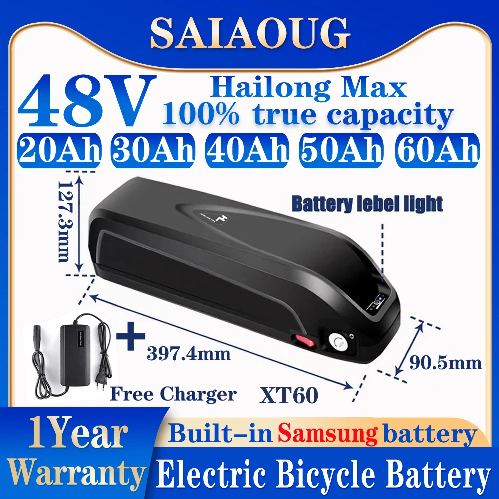 

48v 30Ah Battery Electric Bike 40 50 60ah Hailong Max Batterie Velo Bateria Para Bicicleta Electrica 300-3000w Lithium Battery
