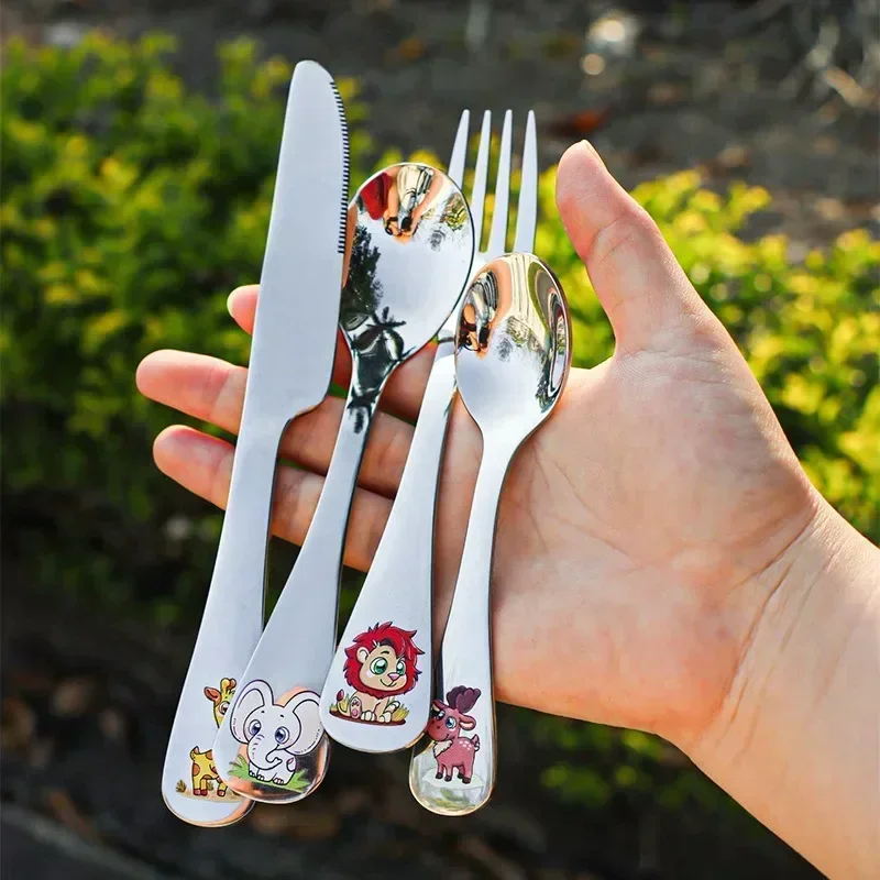 Stainless Steel Children Cutlery Set Animal Cartoon Kids Tableware
