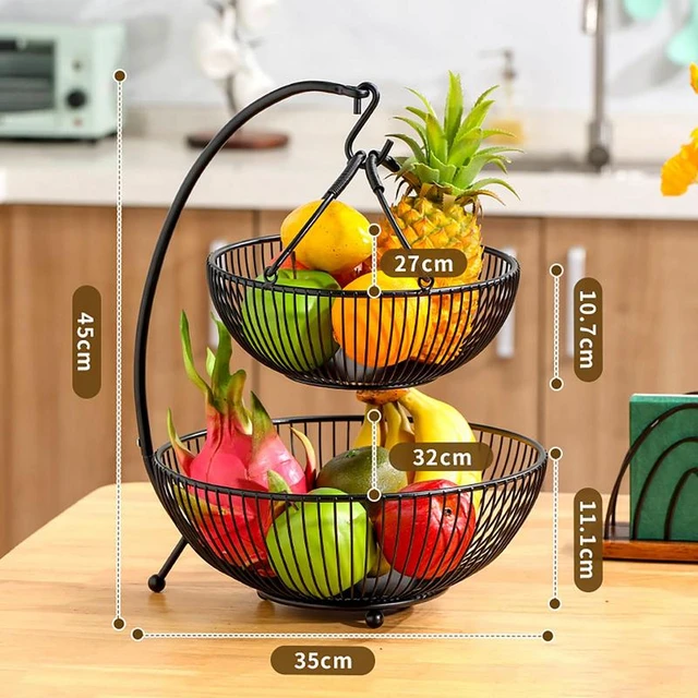 Fruit Basket Banana Hanger 2 in 1 Veg Bowl Hook Stand Holder Large