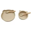 Cartoon Bear Baby Weaning Dishes Set Shatter-proof Anti-Slip Baby Silicone Sucker Plate with Fork Spoon Easy Clean