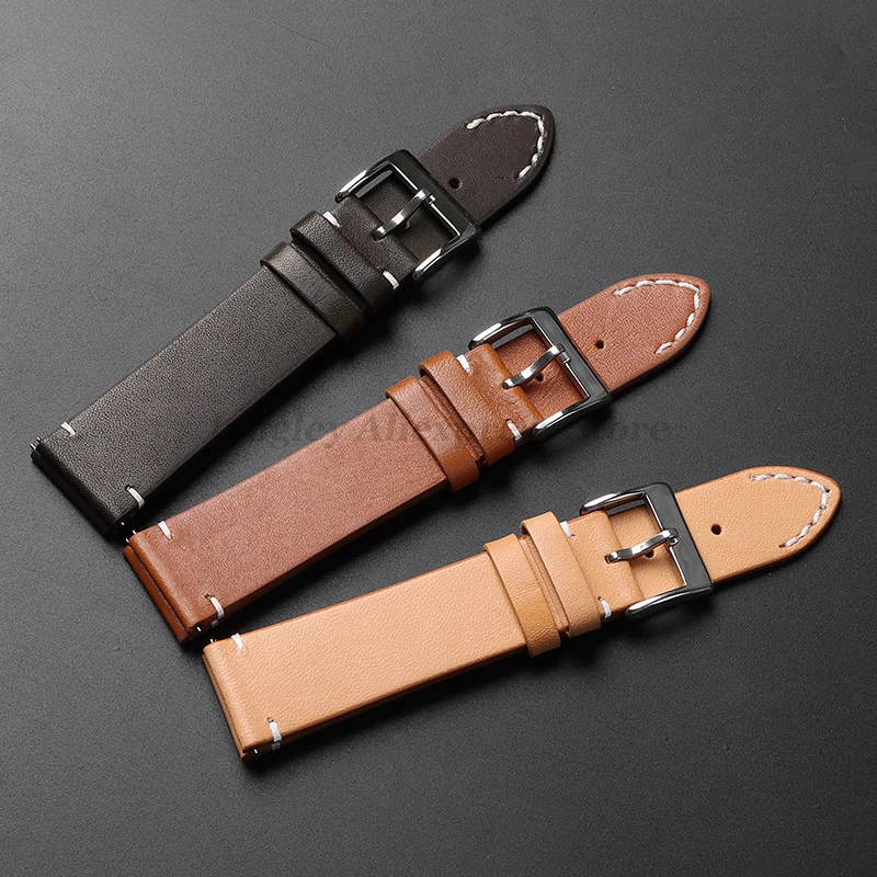 Vintage Dark Brown Handmade Genuine Leather Watch Strap with Quick Release