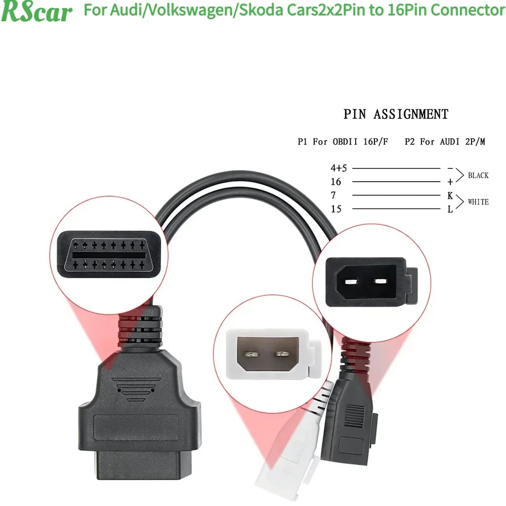 

16Pin OBD2 Cable VAG Adapter for AUDI 2X2 OBD2 Car Diagnostic Cable 2P+2P To 16Pin Female Connector for Volkswagen/Skoda Line