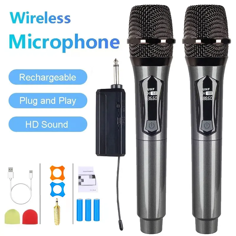 

Karaoke Wireless Microphone Dual Dynamic VHF UHF Handheld Professional Mic For Sing Party Speech Church Club Show Meeting Room