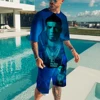 Men T-shirt Sets Rapper Anuel AA 3D Print Fashion Tracksuit T Shirts Shorts 2 Pieces Male Streetwear Oversized Suits Sportswear 2
