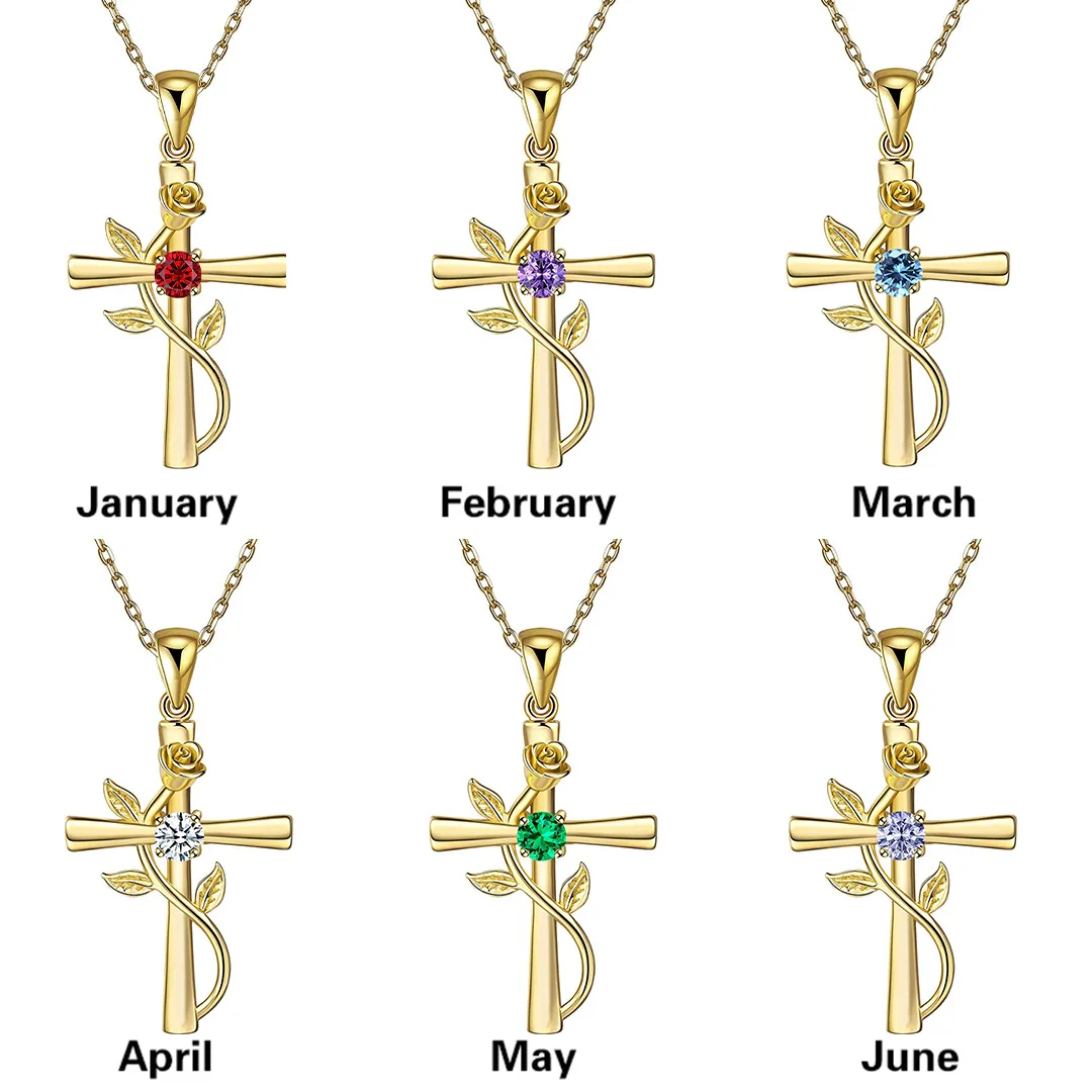Classic Cross Rose Gold Color Necklace Exquisite Inlaid Crystal Birthstone Pendant Necklace Fashion Jewelry Gifts for Friends 2