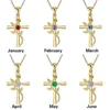 Classic Cross Rose Gold Color Necklace Exquisite Inlaid Crystal Birthstone Pendant Necklace Fashion Jewelry Gifts for Friends 2