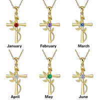 Classic Cross Rose Gold Color Necklace Exquisite Inlaid Crystal Birthstone Pendant Necklace Fashion Jewelry Gifts for Friends 2