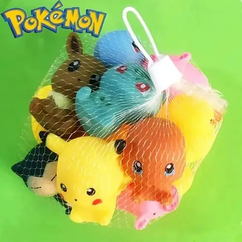 Pokemon 6pcs/set Baby Bathroom Toys Pikachu Bulbasaur Charmander Squirtle Eevee Action Figure Soft Vocal Kids Bath Doll Gifts