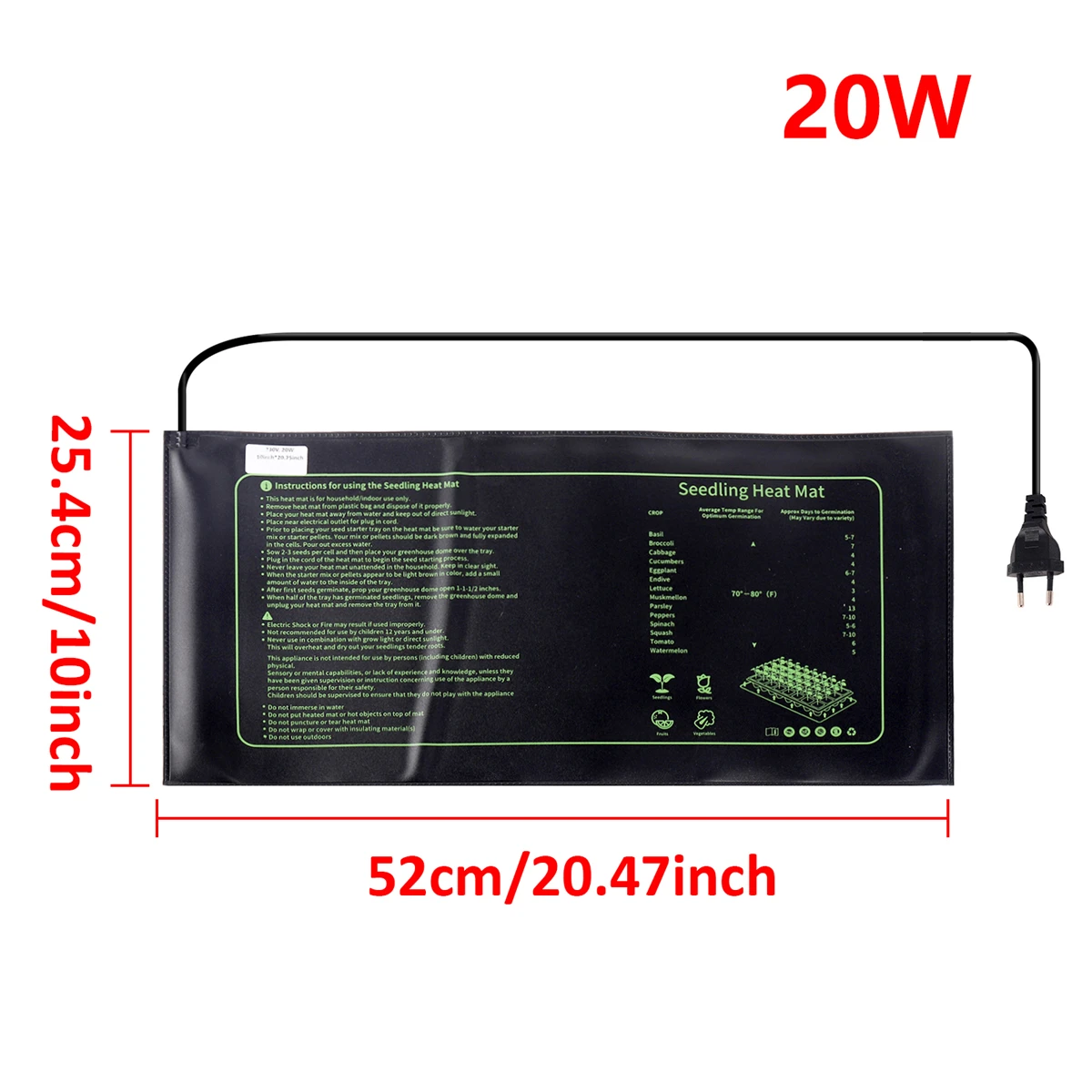 230V 20W Garden Seedling Heating Pad Plants Heating Pad Pot Bonsai Fish Tank Keep Warming Seed Starting Germination Tool