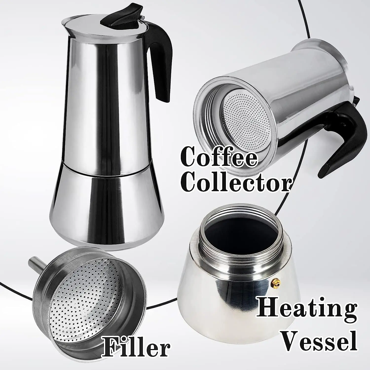 1-12Cups Stainless Steel Stovetop Moka Pot Portable Coffee Pot Fast Heating Extraction Italian Coffee Machine for Home Outdoor coffee pot