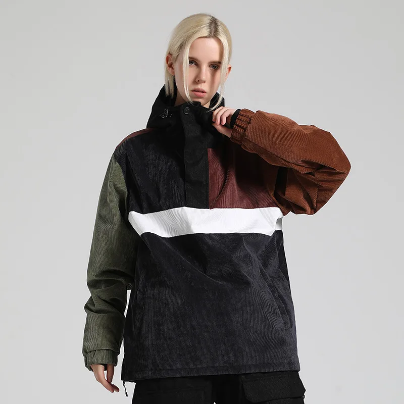 Gsou snow Skiing Jacket women's men's spliced contrasting corduroy windproof and warm single and double board foreign trade