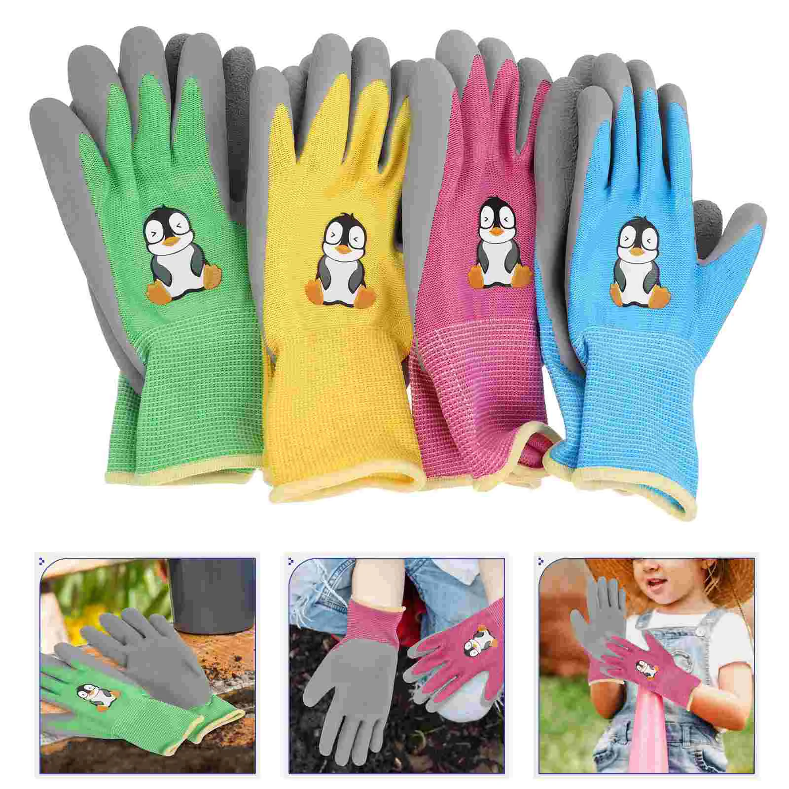 

4 Pairs Protection Children's Gloves Kids Mittens Work Emulsion Garden Protective