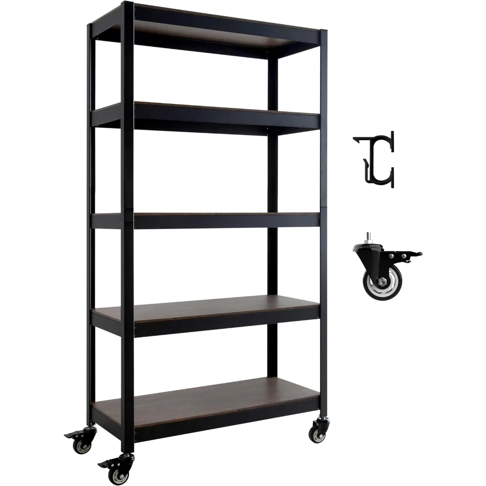 

House 5-Tier Metal Rolling Cart Shelf Rack Casters Heavy Duty Laminated Wheel Shelving(Wheels) 36.2" W x 16.5" D x 69.5" H