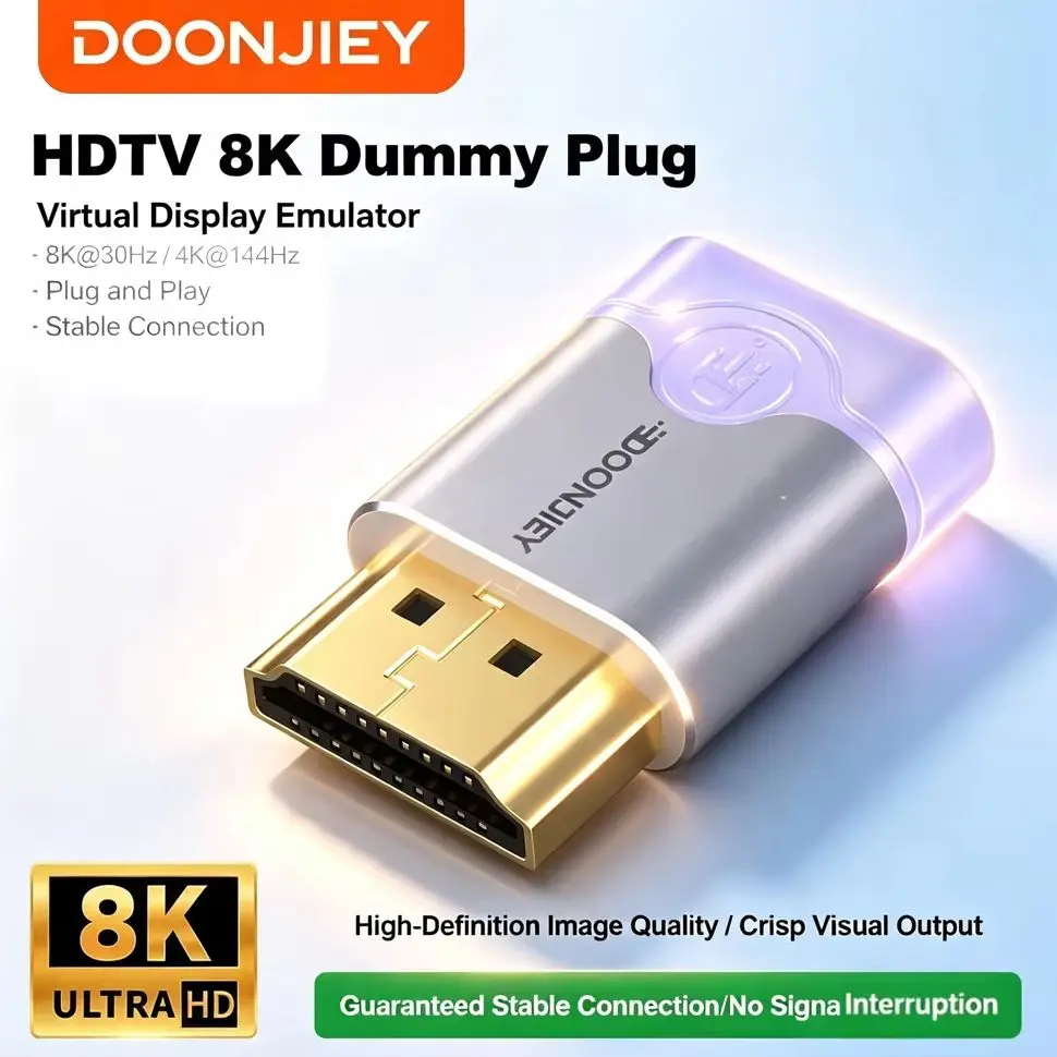 DOONJIEY 8K HDMI Virtual Display Adapter - Advanced HDMI 2.1 EDID Emulator for High-Resolution Displays