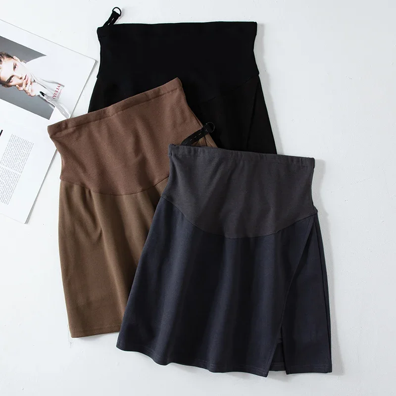 Winter Pregnant Woman Belly Skirts Faux Two Pieces High Waist Side Split Maternity A-line Skirt with Shorts Lining Skorts