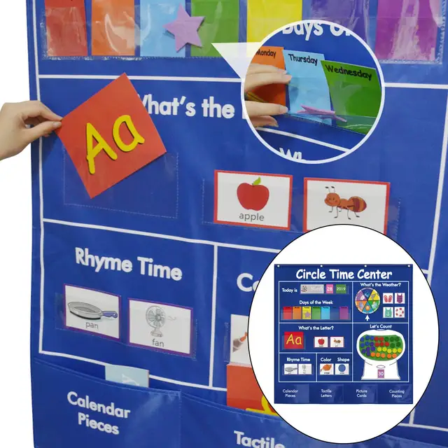 Circle Time Center Color Classroom Pocket Chart Developmental Toys Circle Learning Time Center Pocket Chart for Toddlers Kids 3