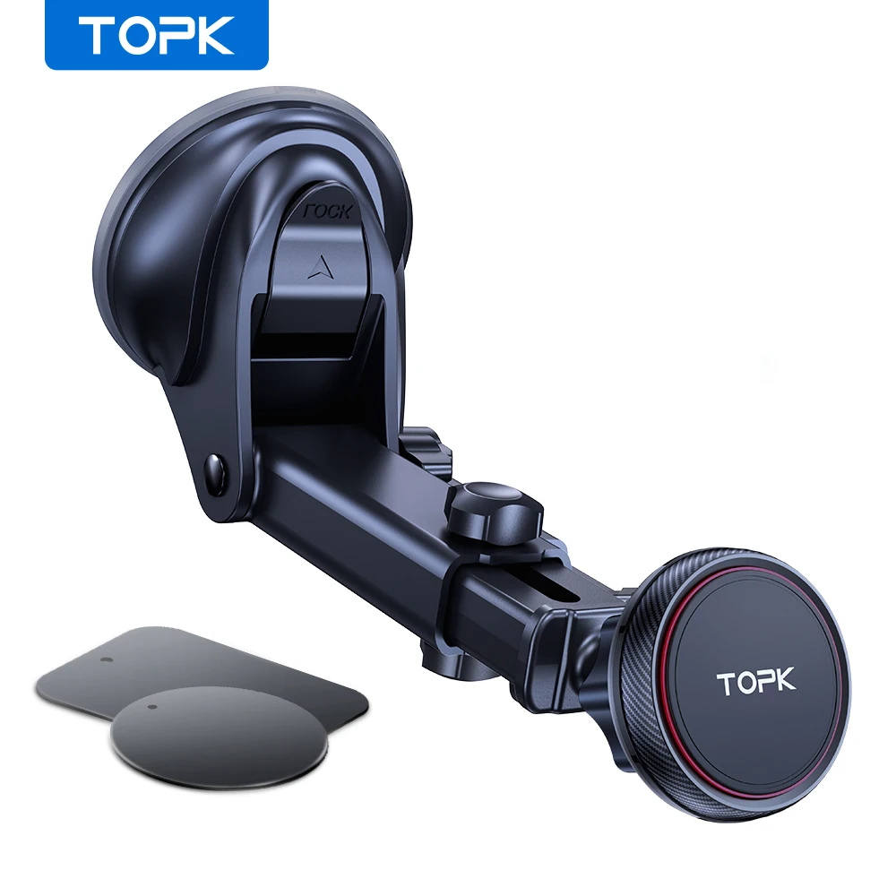 TOPK Magnetic Car Phone Holder Car Mount for Windshield and Dashboard,[Strong Suction] Adjustable Long Arm for Cellphones