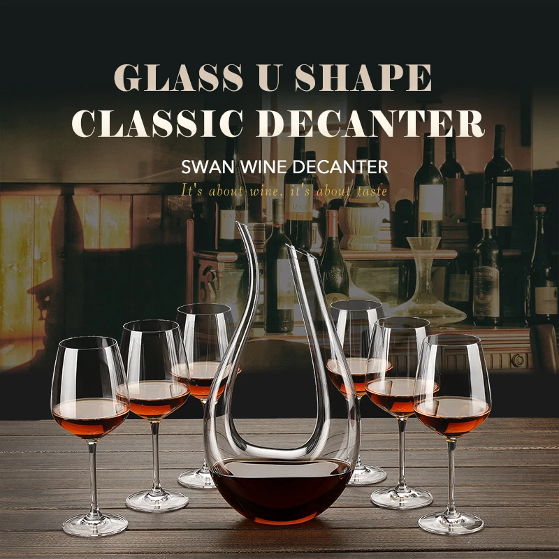 Klassischer Dekanter aus Glas in U-Form, Kristallglas für die Hausbar, 1,5 l bleifreies Kristallglas, mundgeblasener Rotwein-Dekanter-Karaffe – Detail 2