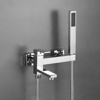 Chrome Black Bath และฝักบัวก๊อกน้ําติดผนังอ่างอาบน้ําก๊อกน้ําหมุนมือถือห้องน้ําร้อนและเย็น TAP 1