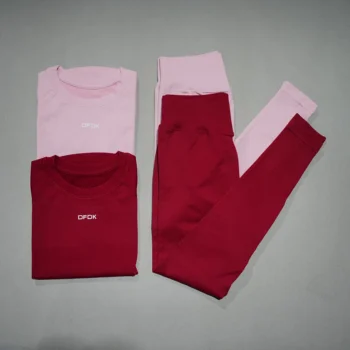 DFDK Slim Fitness Tracksuit, Seamless Short Sleeve Yoga Top, High Elastic Running Pants, Daily Outdoor Sportswear