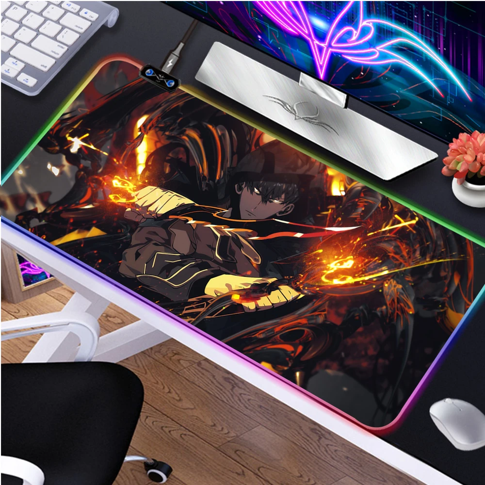 

RGB Solo Leveling Mouse Pad Anime Gaming Accessories Carpet PC Gamer Completo Computer LED Keyboard Desk Mat CS GO LOL Mousepad