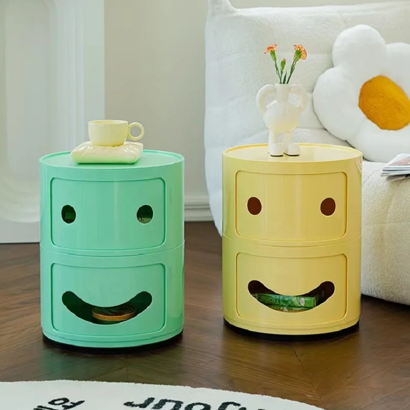 Nordic Bedside Table Modern Simple Round Living Room Bedroom Creative Personality Smiling Face Iron Storage Cabinet