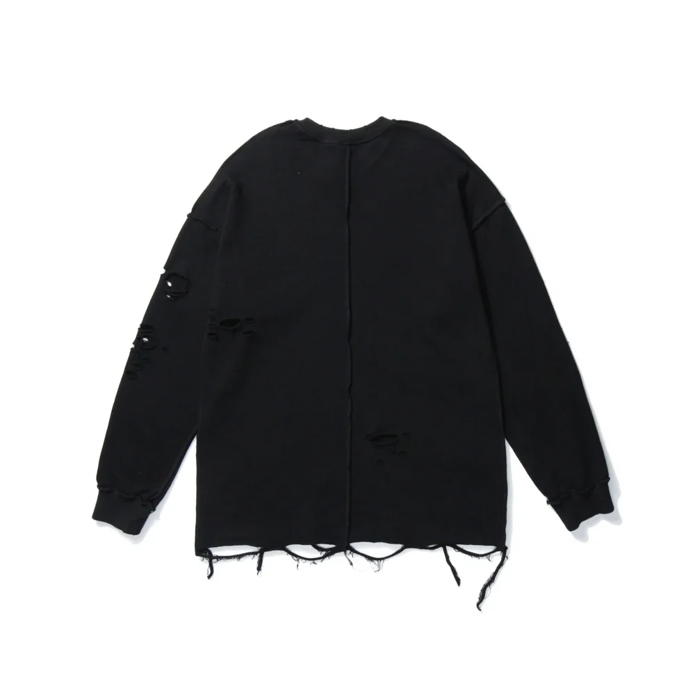 Camisolas rasgadas de manga comprida para homens e mulheres, pulôveres de ombro, streetwear com buracos rasgados, roupas grunge, sloth tops, primavera