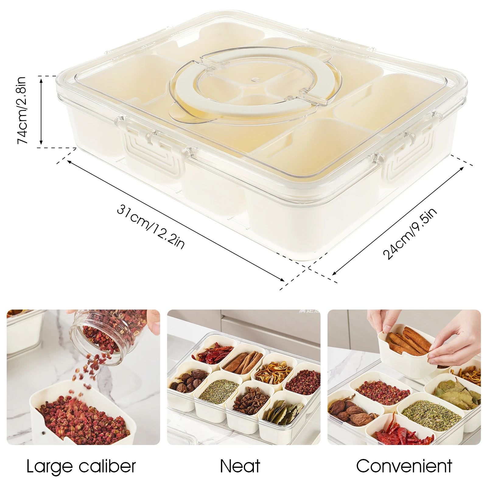 Modern 8.9 Divided Serving Tray with Lid 2 Tiered Snack Tray Food