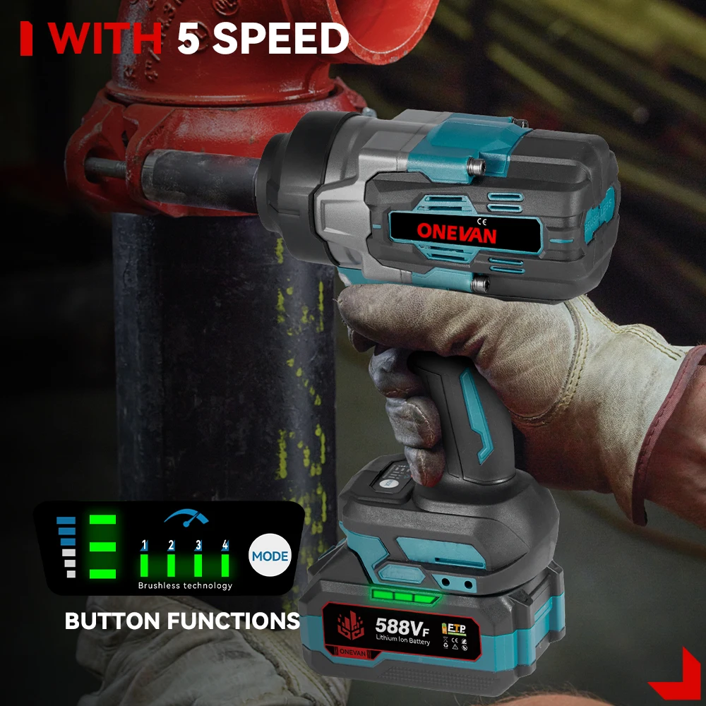 ONEVAN 1/2" Brushless Electric Impact Wrench 2800N.M Torque Removal Screw Nut Screwdriver Home Power Tool for Makita 18V Batte 3