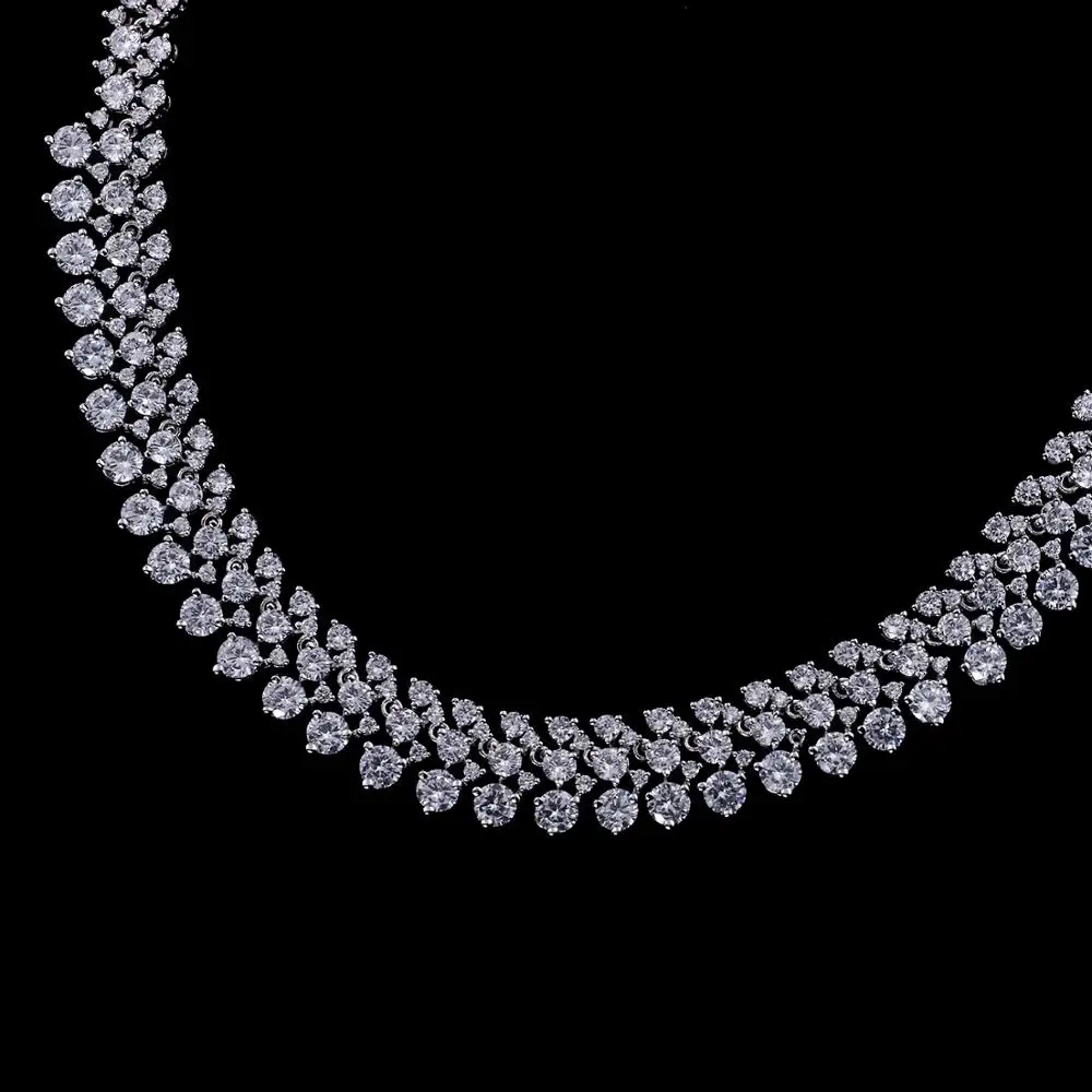 Brilliant 5A Cubic Zirconia Bridal Wedding Necklace Earring Set Women Prom Party Jewelry Sets