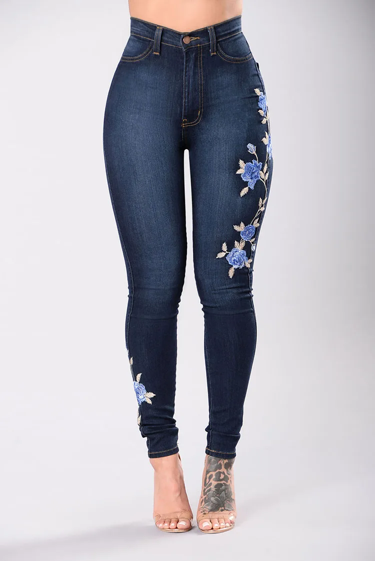 Women jeans 2021 new style embroidered feet high waist plus size pants cotton soft breathable printing sexy trousers streetwear buckle jeans Jeans