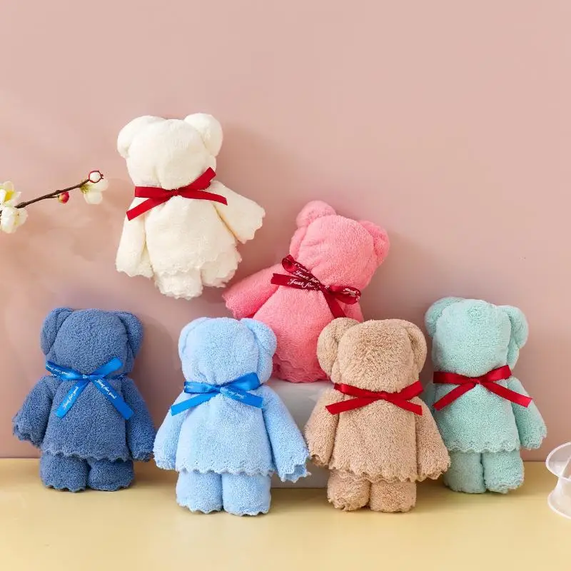 10pcs Coral Velvet Bear Shape Washing Towel Set Baby Shower Gift Hand Towels Home Party Wedding Birthday Gifts for Mother Friend