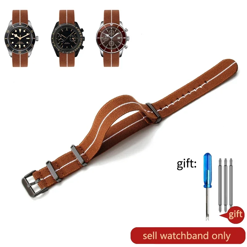 Vintage-Inspired 60's French Army Nylon Watch Strap - Black & Green Woven Design