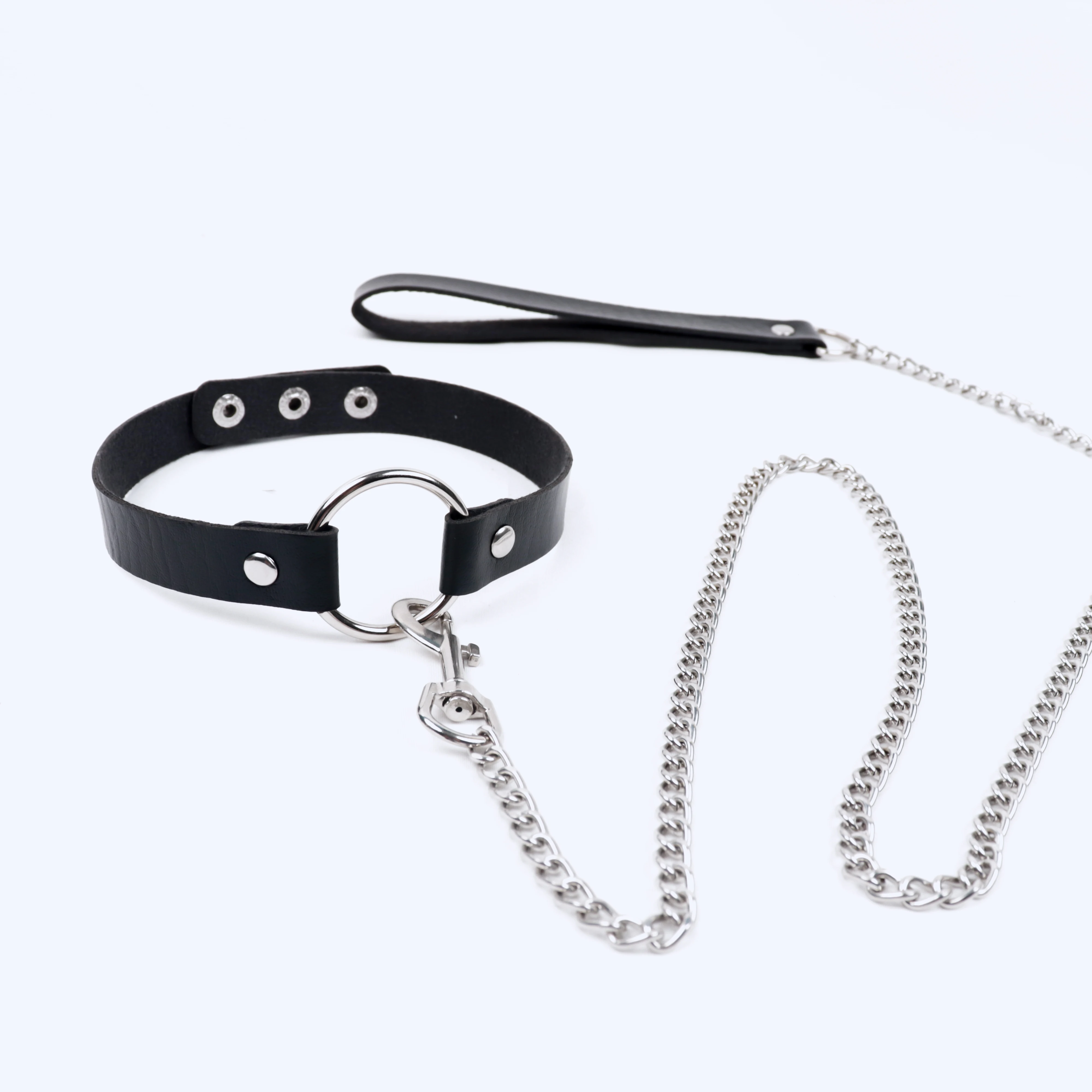 Erotic Leather Bondage Strap of Bdsm Restraint Collar with Metal Chain for Men Women Slave Role Play Traction Flirting_voghion.com