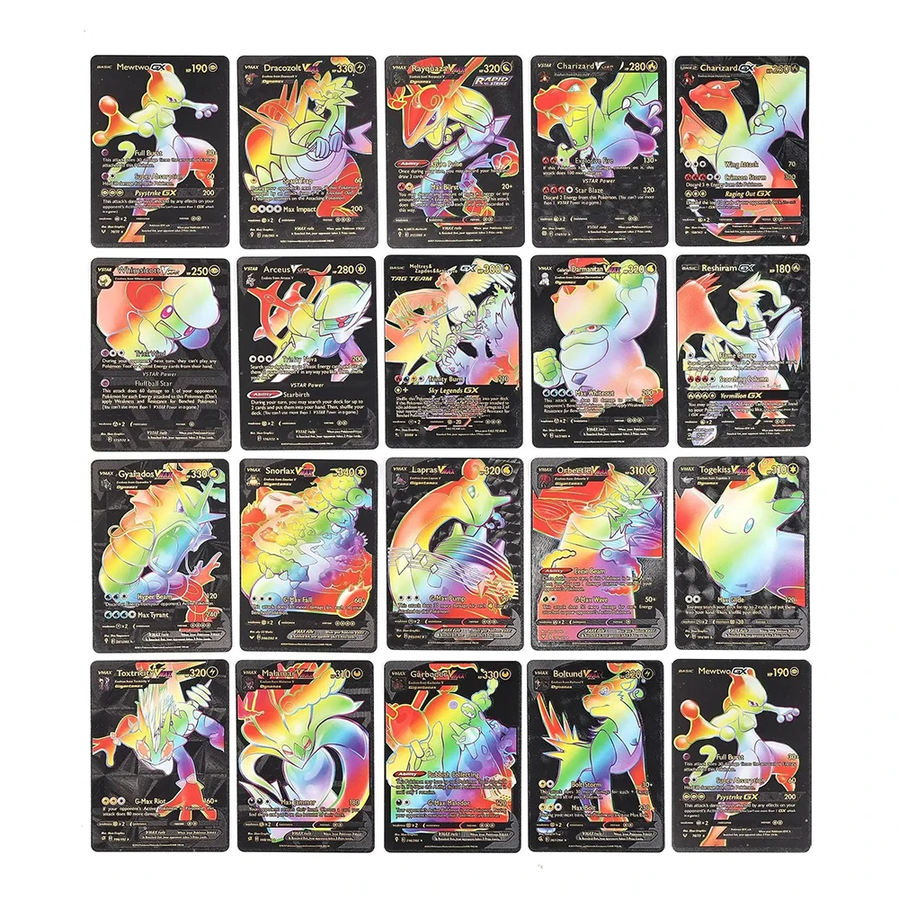 Anime Pokemon Cards Charizard Pikachu Gold Colorful English Black Rainbow Rare Battle Collection Game Card Kids Toys Gifts 55Pcs