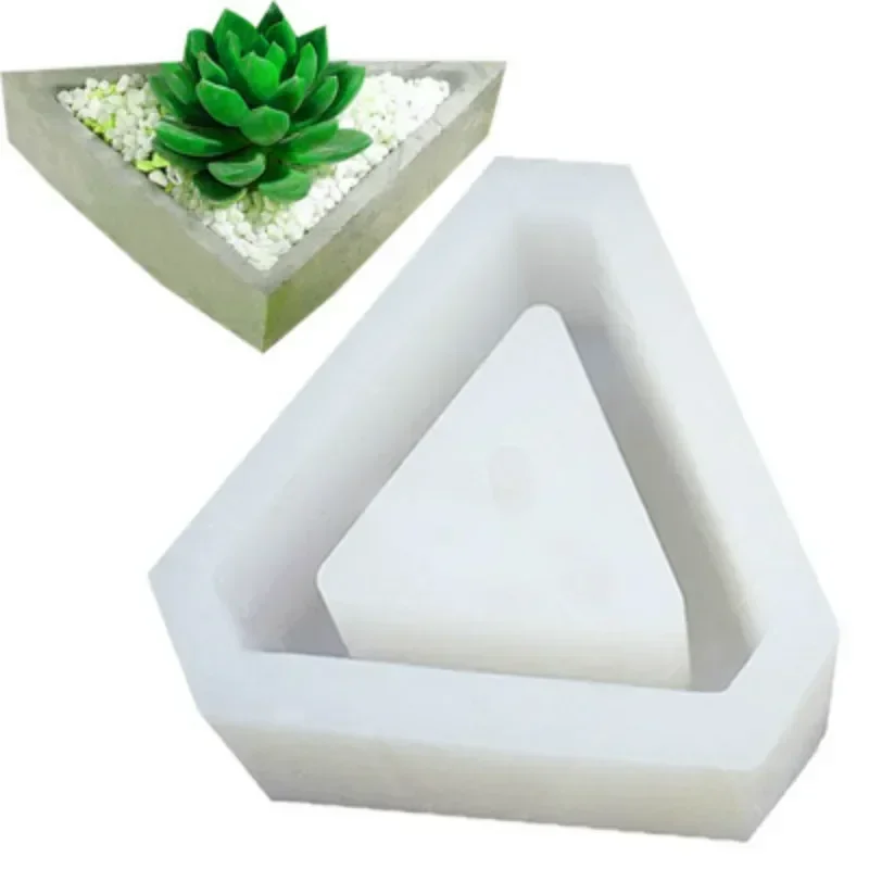 1pcs Triangle Concrete Silicone Mold Cactus Succulent Plant Pot Mold DIY Cement Clay Craft Casting Flower Pot Mold 3D Mold