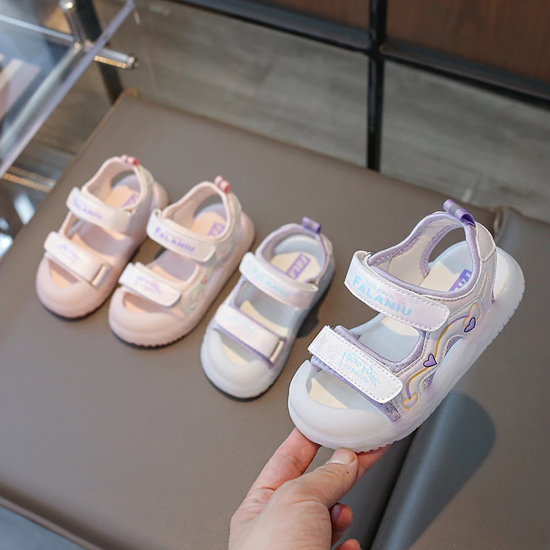 

Girls Shoes Baby Girl Soft Jelly Sole Sandals Child Toes Protected Beach Shoes with Double Hook Loop Kids Non-Slip Casual Shoes