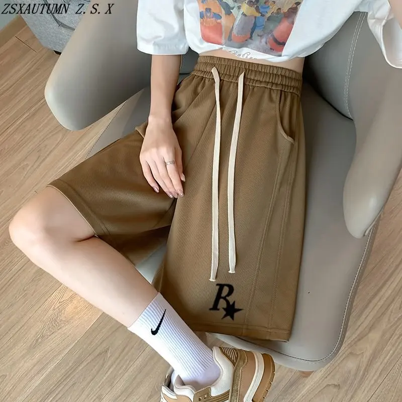 

Sports Shorts Women Waffle Summer New High Waist Baggy Straight Casual Pants Wide Leg Five Cent Pants Female Urban Slim Trousers