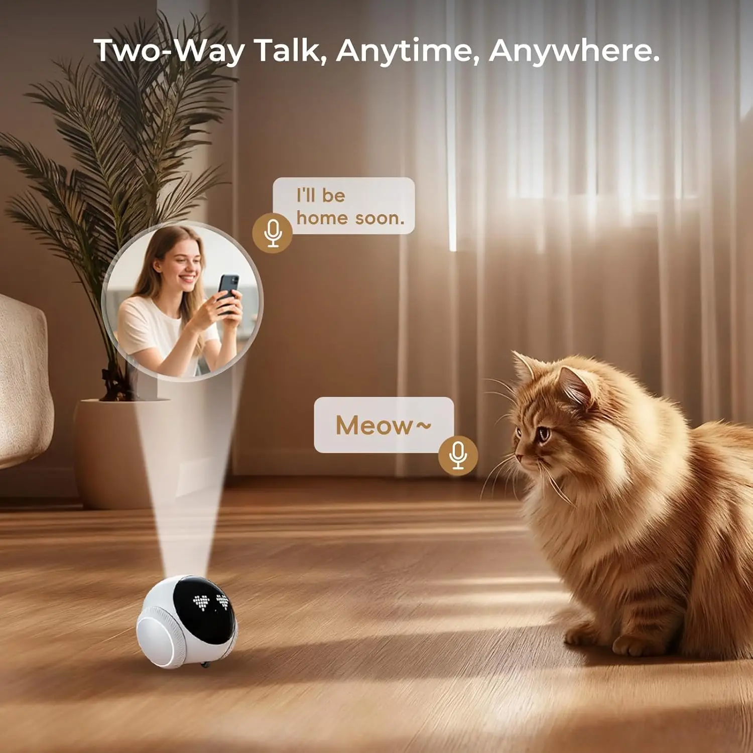 Telecamera robot per animali domestici | Mobile per interni con ricarica automatica, audio bidirezionale, visione notturna, controllo intelligente dell'app, gatti/cani/neonati/anziani - immagine 4