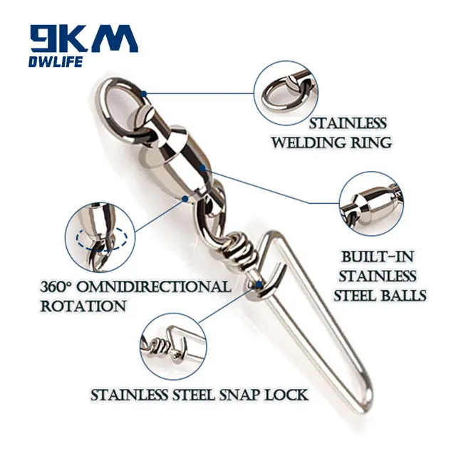 Heavy Duty Ball Bearing Swivels With Split Rings - Stainless Steel Fishing Connectors (25-100 Pcs)