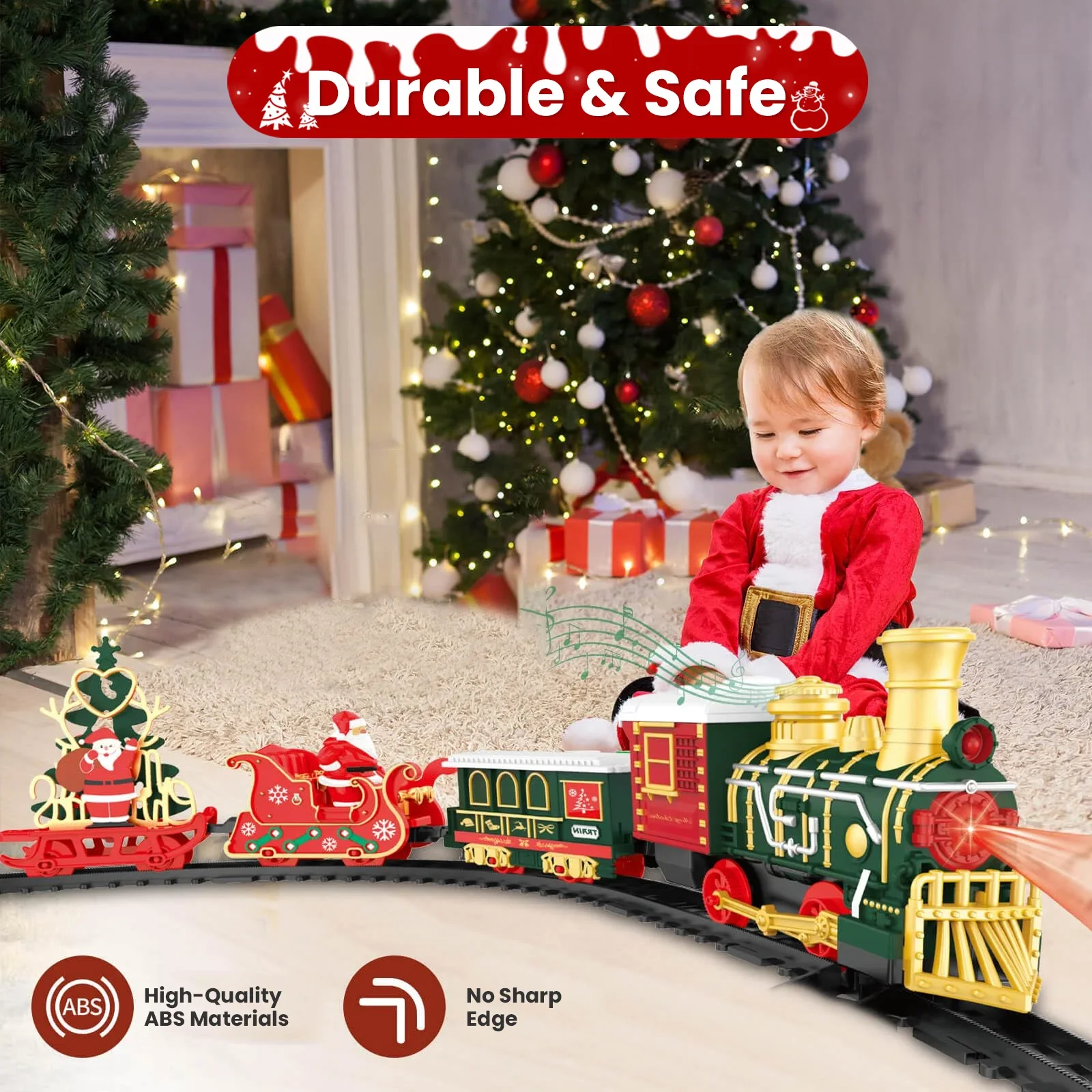 Electric Steam Train Model with Lights for Kids Holiday Gifts