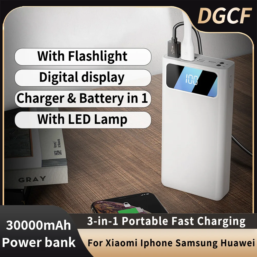 

Power Bank Portable 30000mAh PowerBank With 4 USB Ports and LED,External Battery Suitable for iPhone Samsung Mobile Power Supply