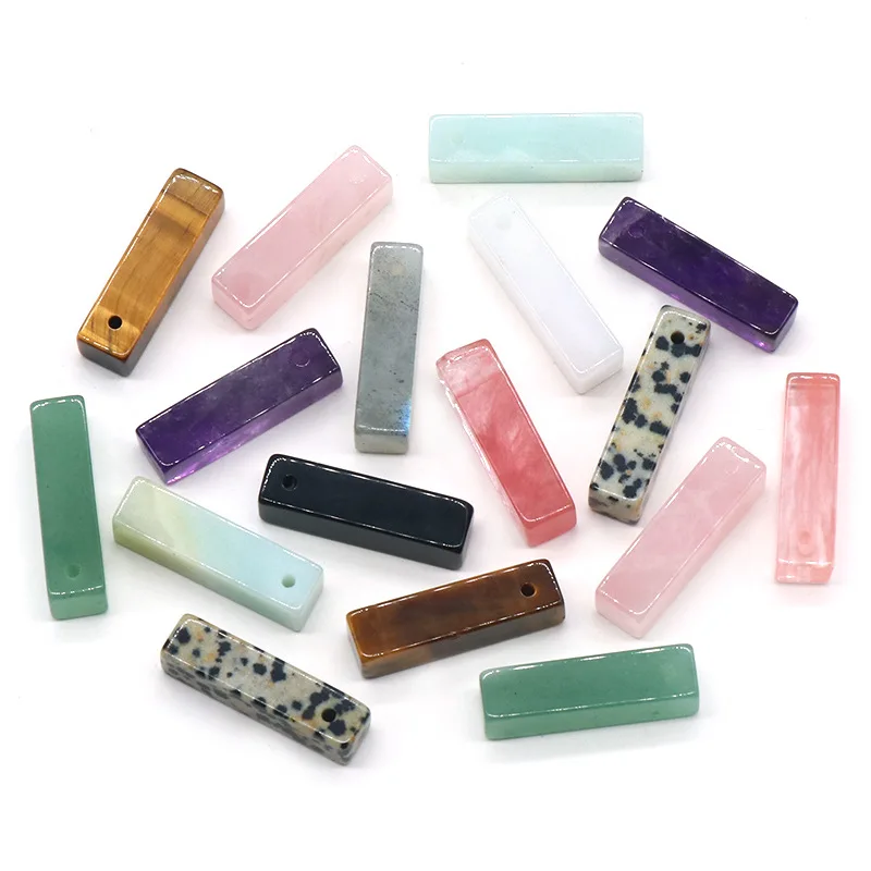 20pcs Natural Crystal Stone  Rectangle Amethyst Rose Quartz Pendants Charms Trendy for Necklace Earrings Jewelry Making