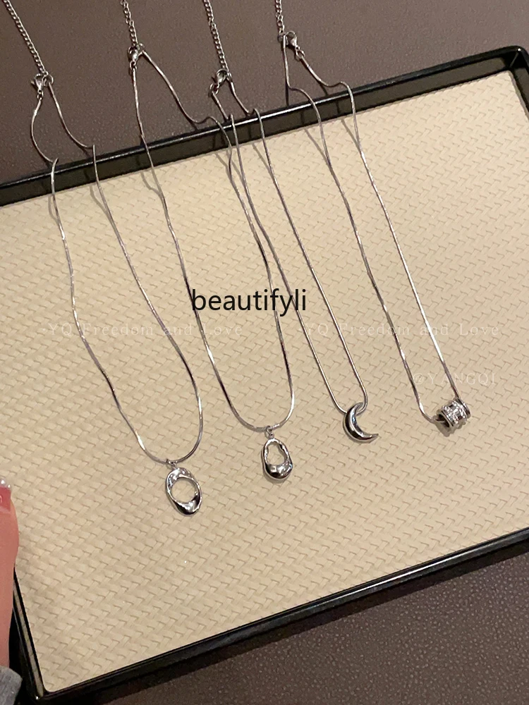 Hollow Water Drops Titanium Steel Pendant Necklace Female Simple Cold Style High-Grade Clavicle Chain Western Style Necklace